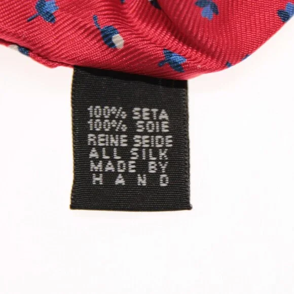 Drake's NWT Neck Tie in Red with Blue / White Mini Floral Pattern 100% Silk